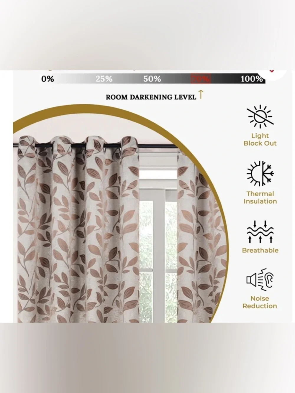 Superior Leaves Premium Curtains Panel Set Black Out Grommet Panels 52